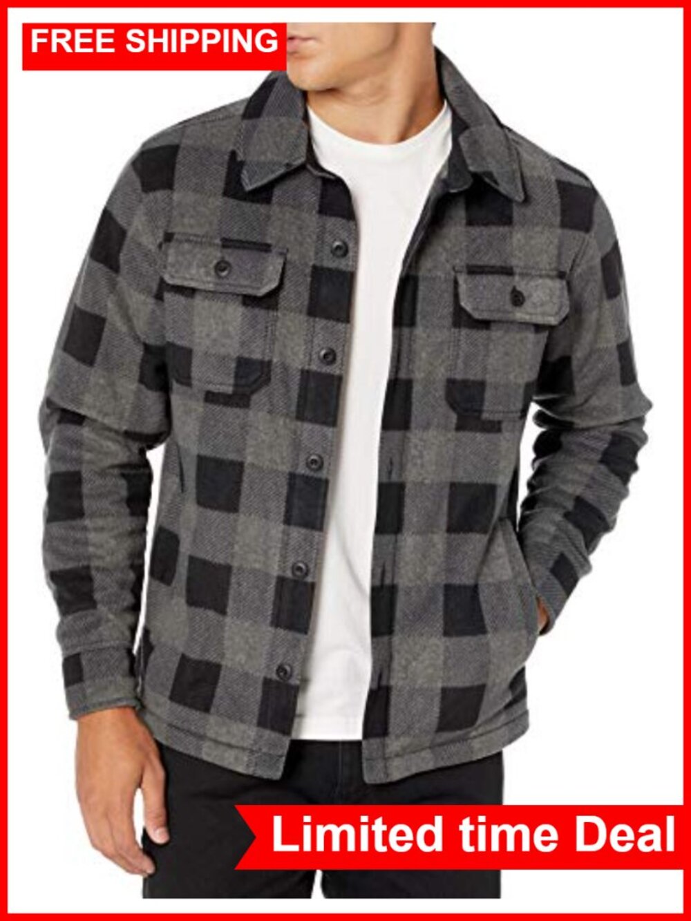 Men's Long Sleeve Polar Fleece Shirt Jacket Button Up Winter Coat
